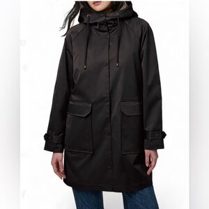 NWT Bernardo Black Hooded Rain Jacket Oversized Medium